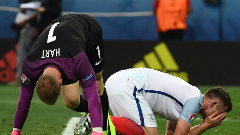 England players react to the final whistle against Iceland