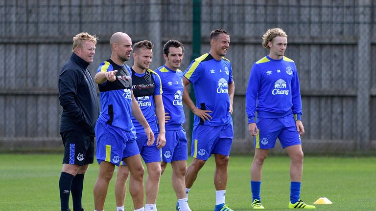 The Dutchman with Everton players during pre-season