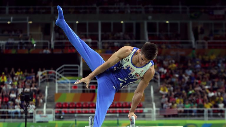 Whitlock in action on the pommel horse 