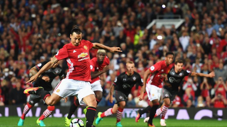 Zlatan Ibrahimovic scores Manchester United's second goal from the penalty spot
