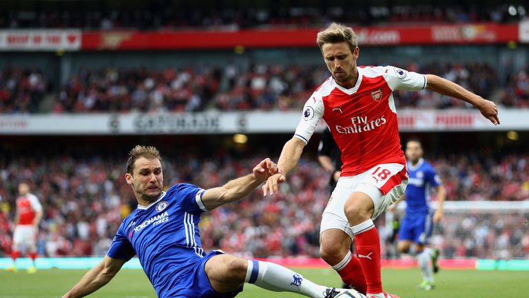 Branislav Ivanovic tackles Nacho Monreal 