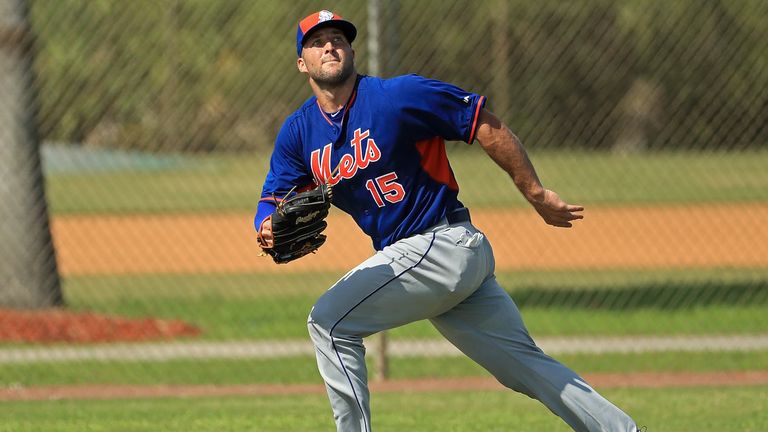 Tebow took part in batting practice and fielding drills on Monday