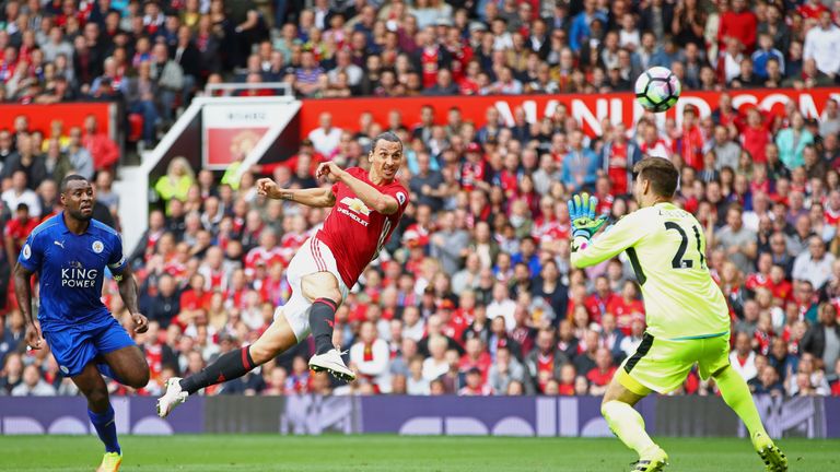 Ibrahimovic shows of his agility   this effort against Leicester