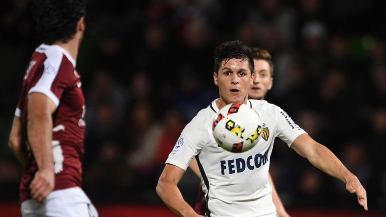 Monaco's Argentinian forward Guido Carrillo (R) scored twice against Metz