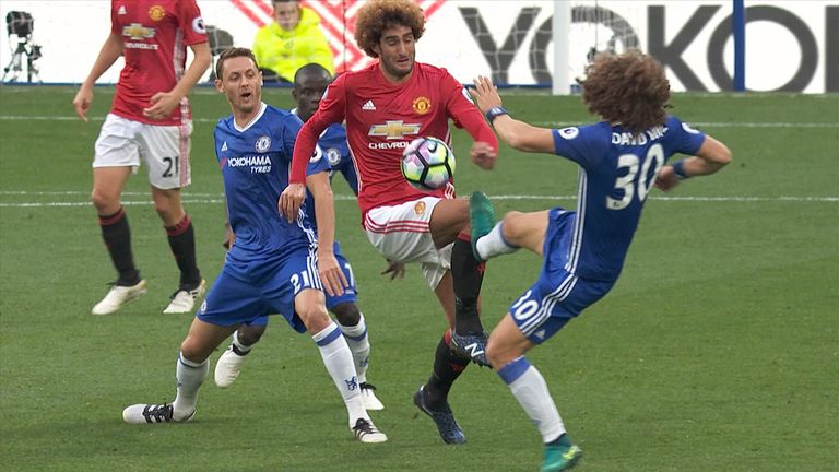 Luiz received a yellow card for his tackle on Fellaini