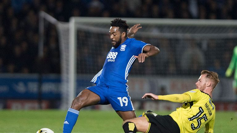 Jacques Maghoma of Birmingham City and Tom Naylor of Burton Albion in action