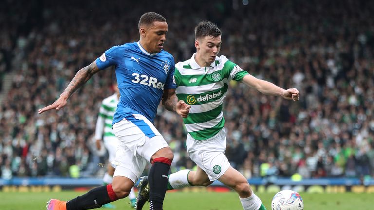 James Tavernier and Tierney in action during the Betfred Cup semi final earlier this season