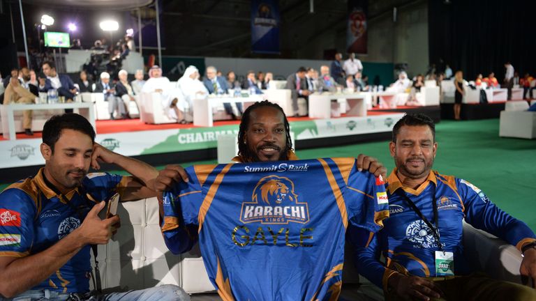 Ravi Bopara (L) and Chris Gayle (C) are two big names set to turn out for the Karachi Kings team