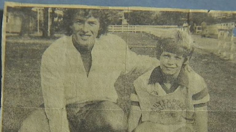 A newspaper cutting of former Preston player David Lean (R) and Barry Bennell