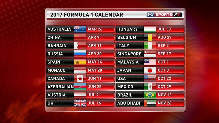 f1 2017 calendar dates