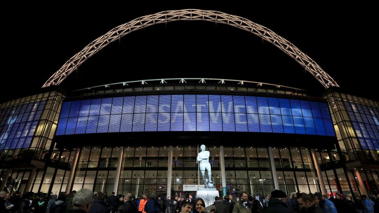 The Sir Bobby Moore statue outside of Wembley Stadium