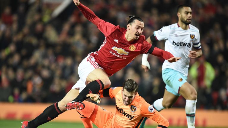 Zlatan Ibrahimovic (left) scored twice during Manchester United's win over West Ham at Old Trafford
