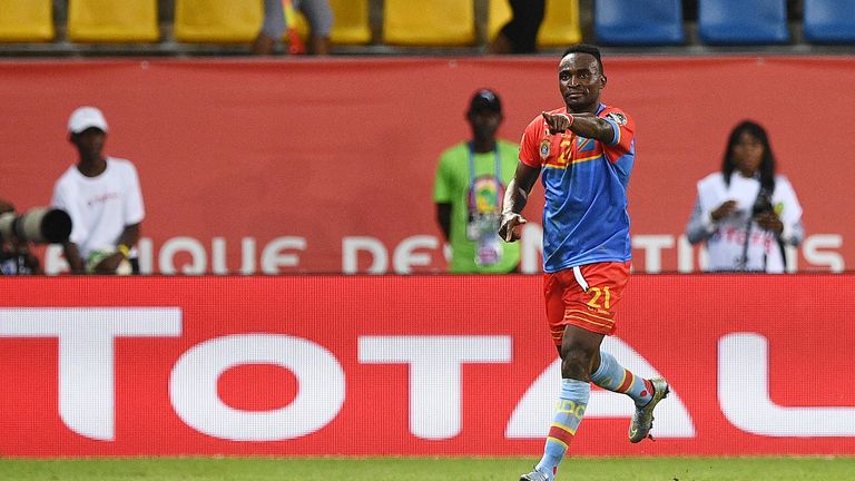 DR Congo forward Ndombe Mubele celebrates his goal