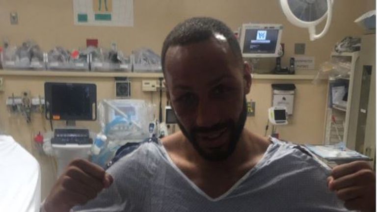 DeGale visited a Brooklyn hospital after his fight (Twitter @EddieHearn)