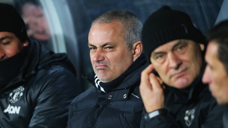 Jose Mourinho does not look impressed with his side's performance
