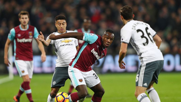 Michail Antonio is closed down by Jesse Lingard
