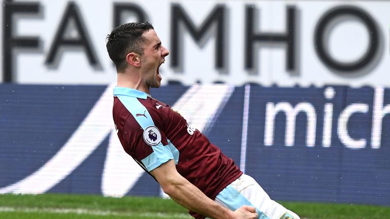 Robbie Brady celebrates his first-half goal for Burnley