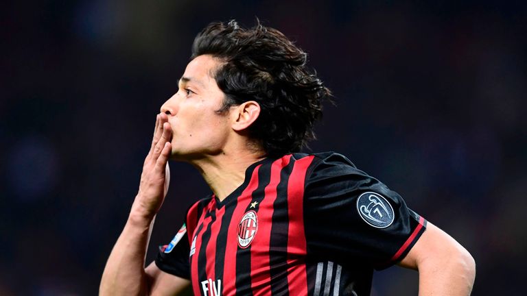 AC Milan's Chilian midfielder Mati Fernandez celebrates