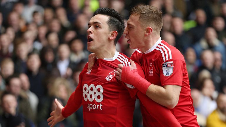 Nottingham Forest's Zach Clough (left) celebrates scoring his side's first goal of the game