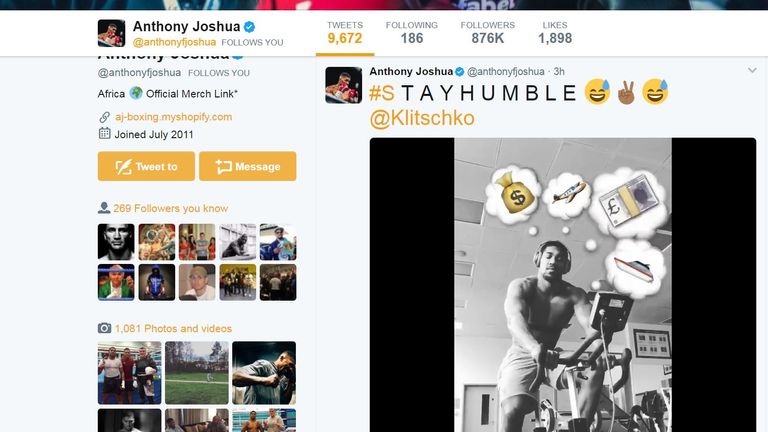 Anthony Joshua's social response to Wladimir Klitschko's dig (@anthonyfjoshua)