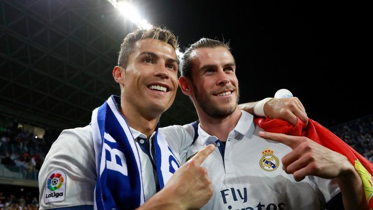 Cristiano Ronaldo and Gareth Bale celebrate after Real Madrid are crowned 2016/17 La Liga champions