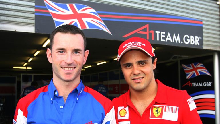 Watts with then Ferrari driver Felipe Massa at Kyalami in South Africa during A1GP qualifying in February 2009