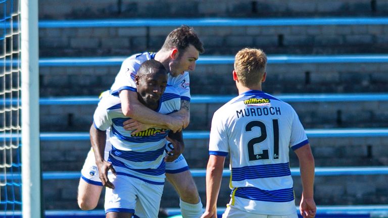 Morton's Kudus Oyenuga celebrates his goal against Dundee United