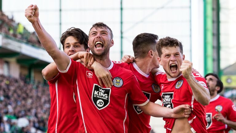 Rory Loy celebrates his equaliser at Easter Road