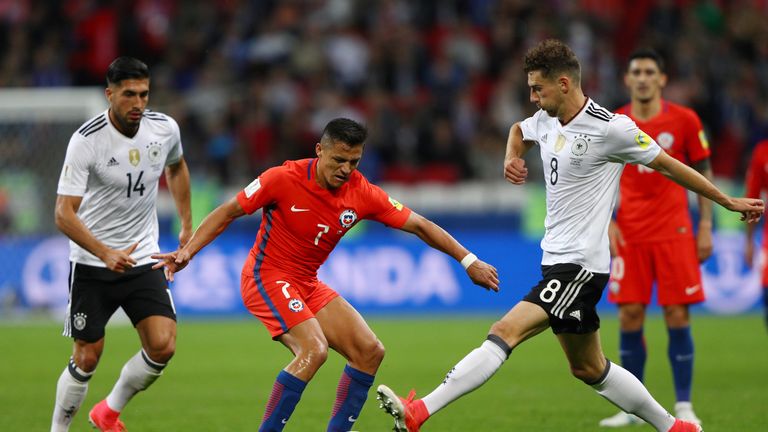 Goretzka (R) battles for possession with Alexis Sanchez 