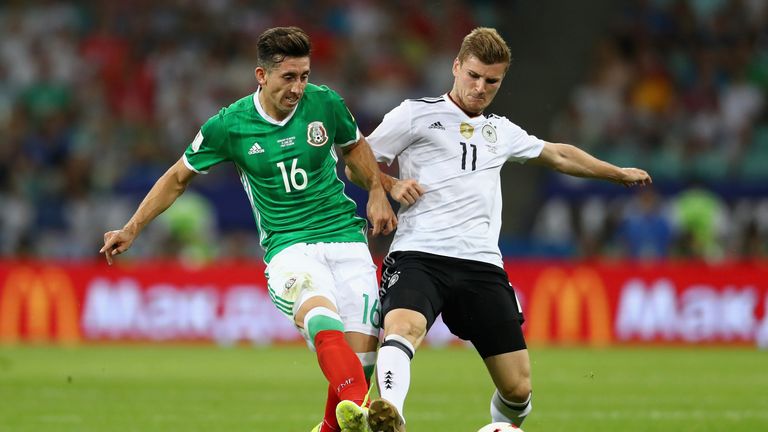 Hector Herrera and Timo Werner compete for the ball 