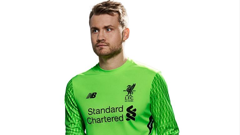 Simon Mignolet shows off the new goalkeeper shirt