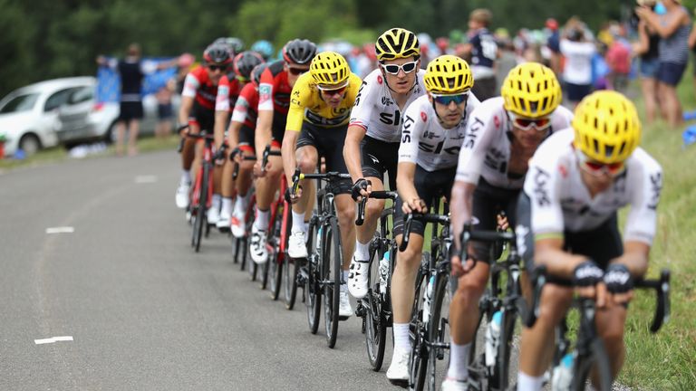   Team Sky leads the peloton during the eighth stage of the Tour de France 2017 