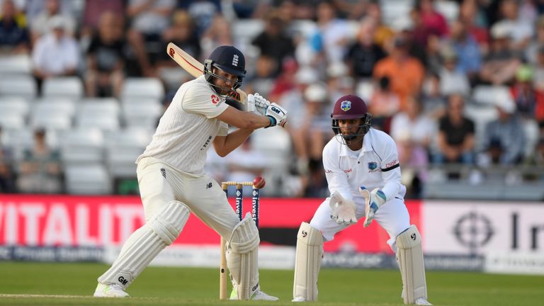 England batsman Dawid Malan cuts on day four of the second Test against Windies
