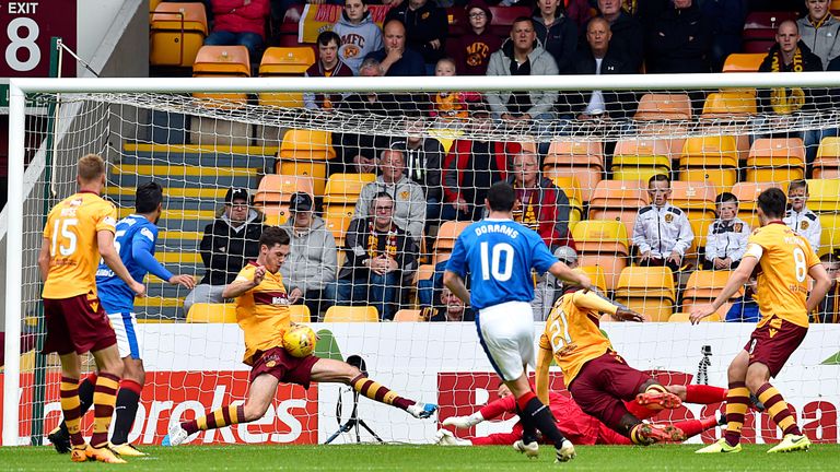 Dorrans' shot deflects in off Motherwell's Ben Heneghan