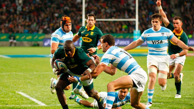 Raymond Rhule breaks through the Argentine defence to score
