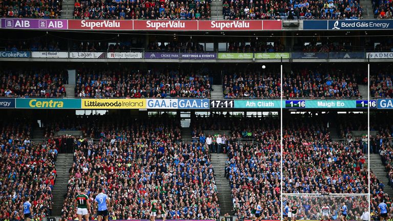 Dean Rock of Dublin kicks the winnning point during the GAA Football All-Ireland Senior Championship Final match