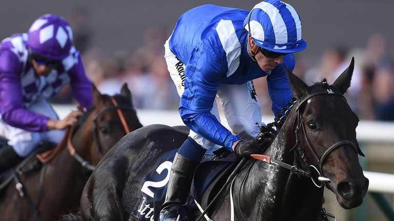 Elarqam ridden by Jim Crowley goes on to win the Tattersalls Stakes at HQ