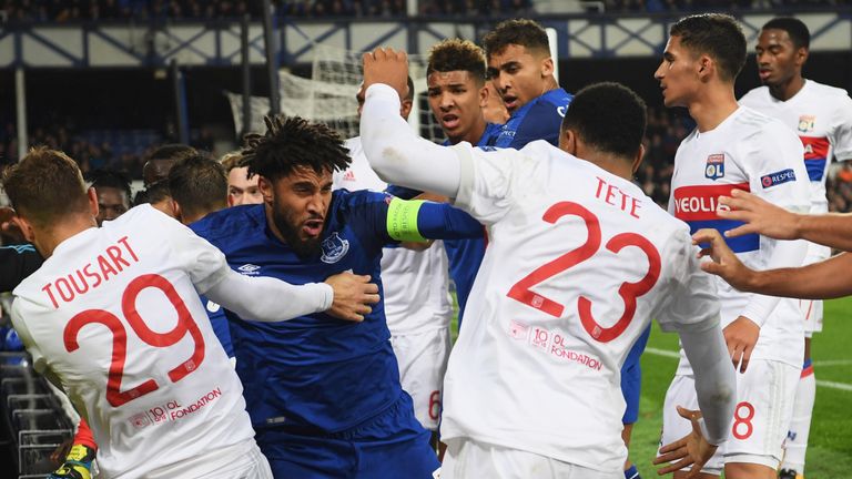 Ashley Williams was at the centre of a brawl during the second half of Everton's clash with Lyon, with keeper Anthony Lopes saying he was struck by a fan