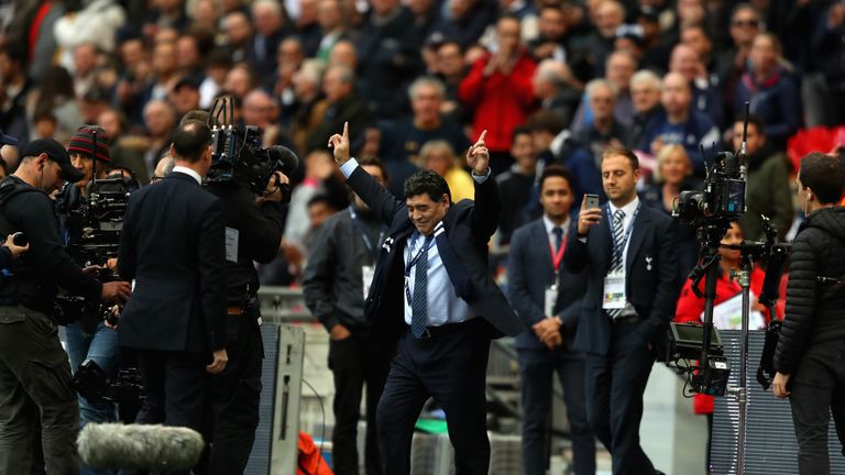 Maradona was welcomed onto the Wembley pitch