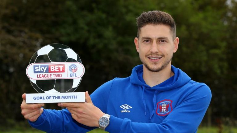 Shaun Miller won the Sky Bet League Two Goal of the Month for September