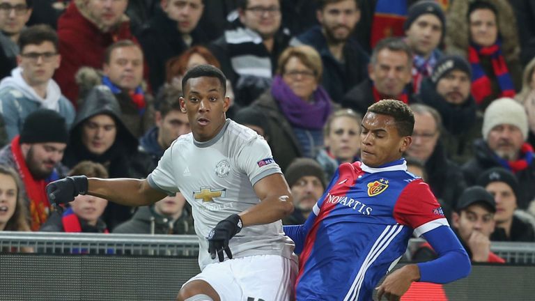 Manchester United's Anthony Martial in action against Basel 