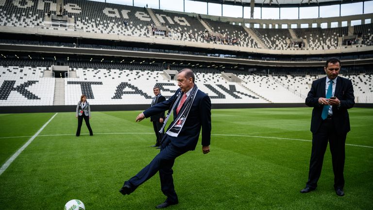 Turkish President Recep Tayyip Erdogan was at the opening of Besiktas' new Vodafone Arena, which will host the 2019 UEFA Super Cup