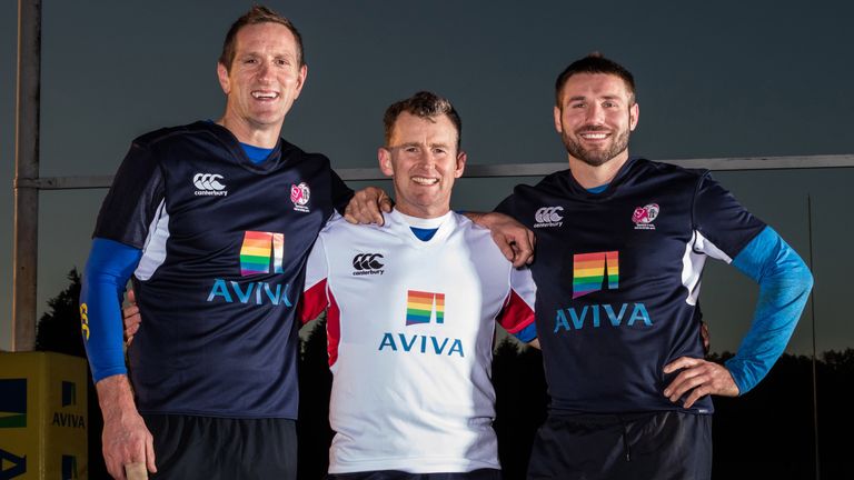 Will Greenwood, Ben Cohen and Nigel Owens at an LGBT-inclusive rugby club event earlier this season