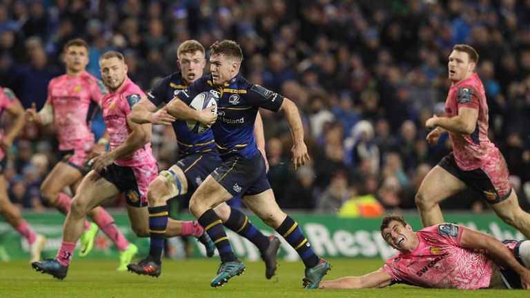 Luke McGrath powers over for Leinster's winning try against Exeter