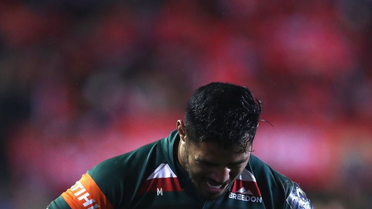 Manu Tuilagi of Leicester Tigers looks dejected after his team lost to Munster