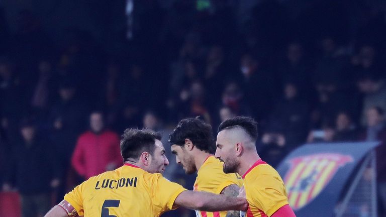 Massimo Coda (right) scored the winning goal for Benevento on Saturday