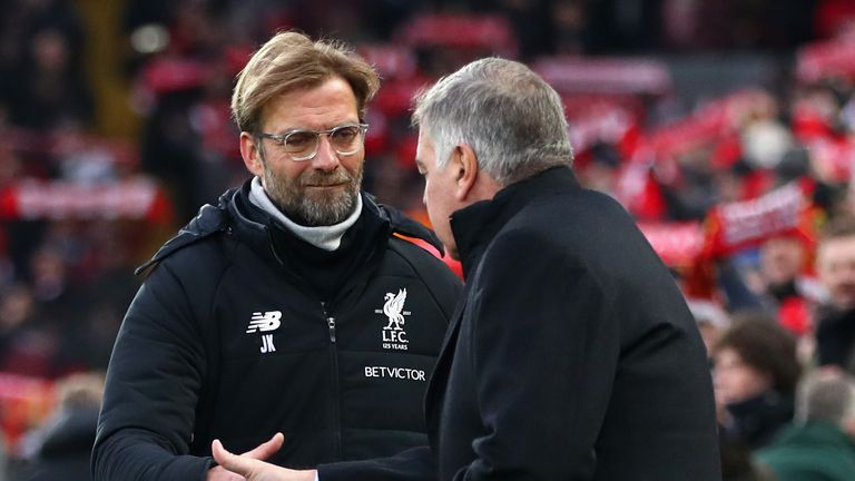 Klopp shakes hands with Allardyce before kick-off