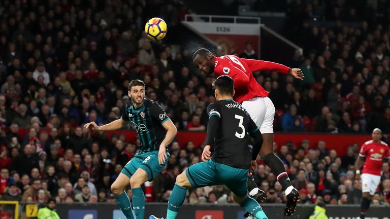 Lukaku headed over during the early stages at Old Trafford