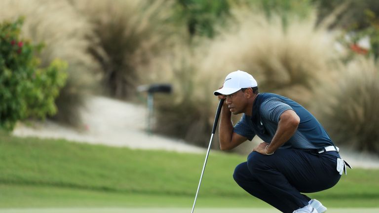 Tiger Woods struggled to the turn in 40 after four bogeys in seven holes