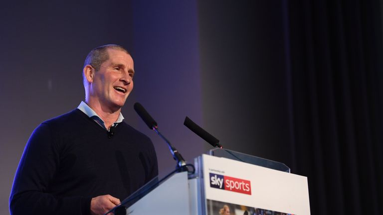 Stuart Lancaster speaks at the GAA Games Development Conference at Croke Park in Dublin